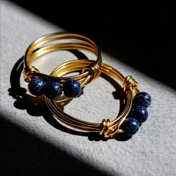 Black Dragonvein Agate Beaded Handmade Rings. Slim, Sexy, Edgy! Copper or Brass - Picture 3 of 9